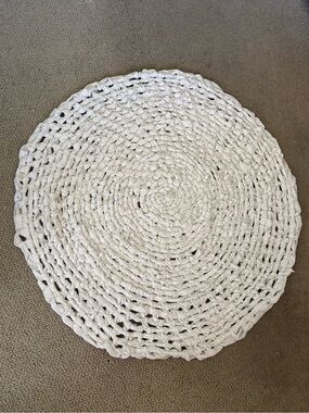 Upcycled White Woven Wound Rug
